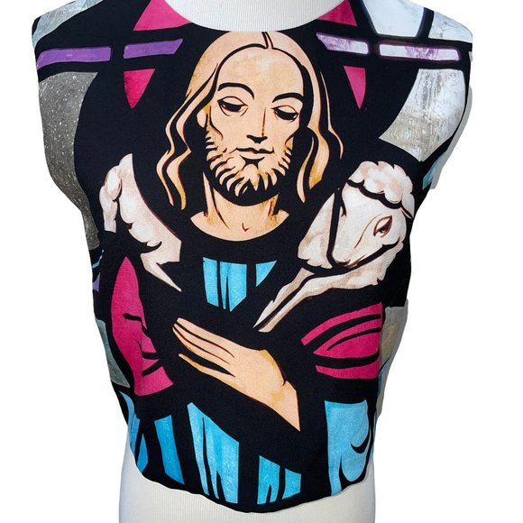Karla Spetic Runway Jesus Chic Divinity Print Lined Sleeveless Top Lamb of God - Picture 2 of 10